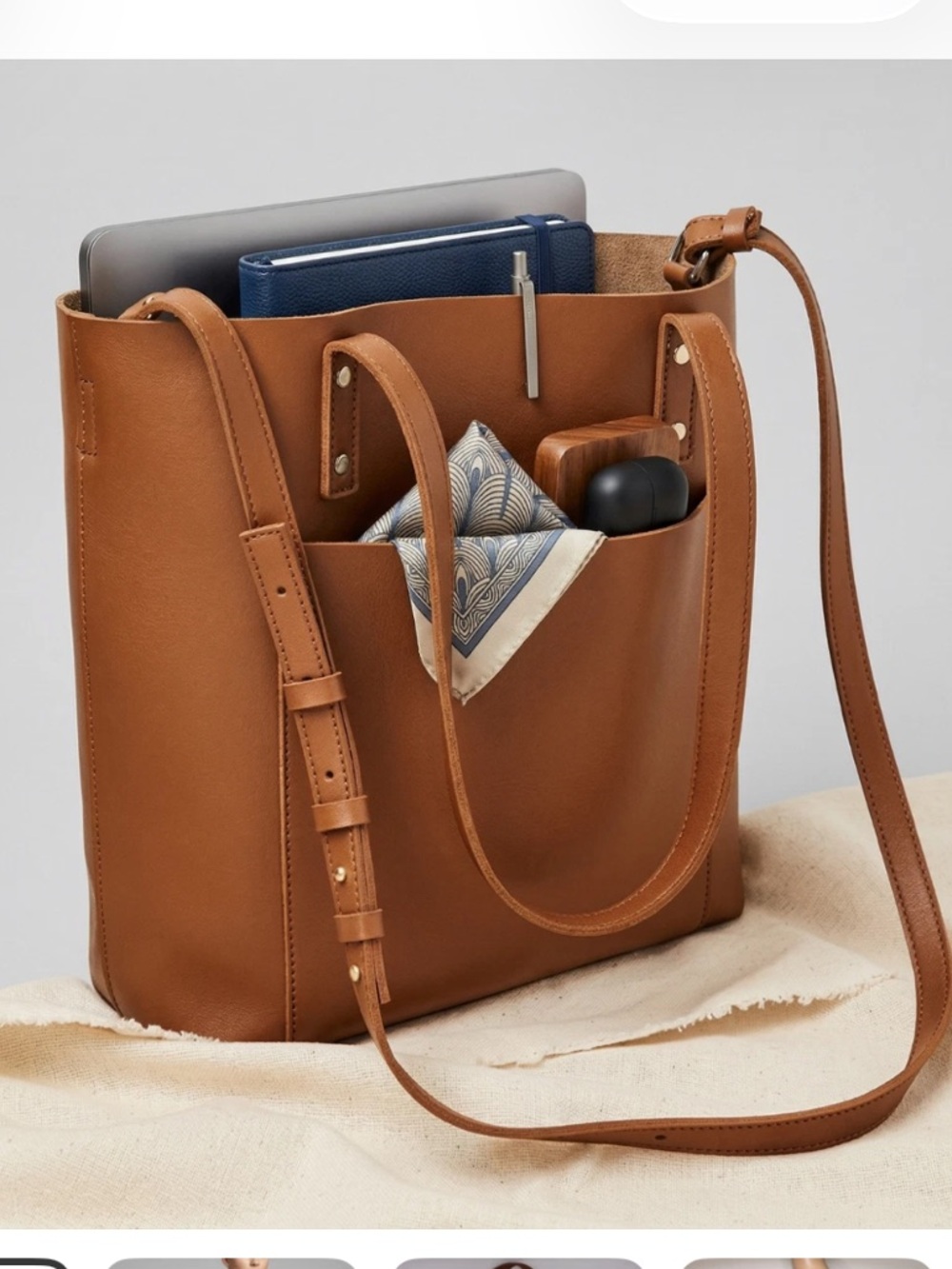 Henny + Lev Cognac Vegan Leather Tote Bag w/ Crossbody Strap